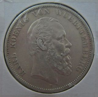 German States Wurttemberg 5 Mark,  1875,  Karl I photo