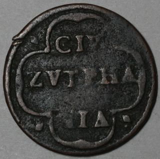1687 Rare Zutphen Duit Netherlands Copper Coin photo