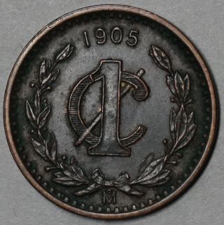 1905 Xf Mexico Bronze 1 Centavo (1st Post Reform Centavo Coin) photo