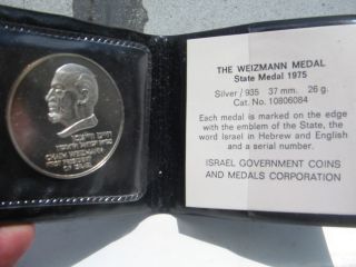 1975 Israel 1st President Chaim Weizmann State Medal 26g Sterling Silver +coa photo