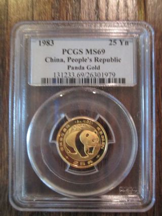 1983 China Panda Gold.  999 25yn 1/4 Oz Pcgs Certified Ms69 photo