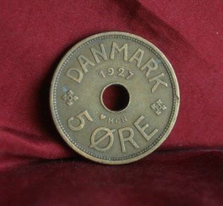 1927 Hcn Denmark 5 Ore Bronze World Coin Km828.  1 Crowned Cxc Monogram photo