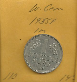1955 - F West Germany 1 Mark Coin Km 110 Copper - Nickel Really photo