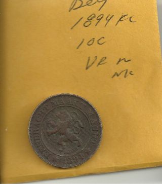 1894 Belgium 10 Cents Coin Dutch Legend Km 43 (y4.  2) Copper - Nickel Rim Ding Cpic photo