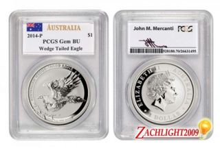 Australia Wedge Tailed Eagle Silver Coin Pcgs Gem Bu 1st Mercanti Label Ever photo