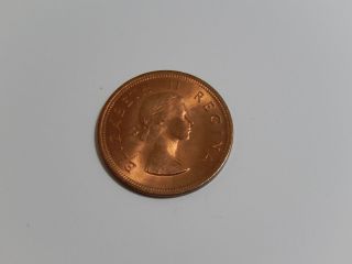 1960 South Africa 1 Penny Bronze Unc World Coin Dromedaris Ship,  Elizabeth photo