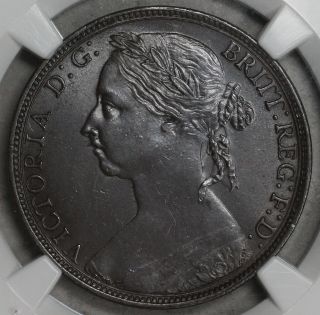 1892 Ngc Au 58 Large Penny Almost Uncirculated (victoria) Great Britain Coin photo