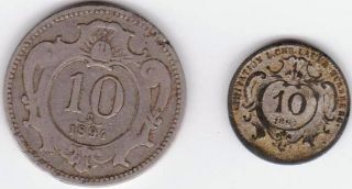 Austria 10 Heller,  1894 & One Strange Smaller Token Imitation Of Coin photo