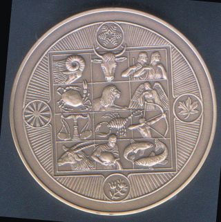 1982 Heavy Bronze Calendar Medal Unc Zodiac Depictions With Certificate Of Auth photo