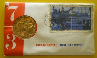 1973 Commemorative Bronze Medal First Day Cover American Revolution Bicentennial photo