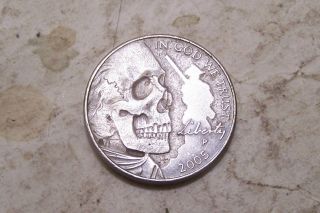 Hobo Nickel Silhouette Jeff Human Skull Carving By John Hughey Jh Real Coin Art photo