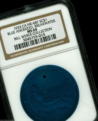 Hk 687 Scd 1933 Ca Blue Anodized Breakwated Ngc Ms 64+so Called Dollar photo