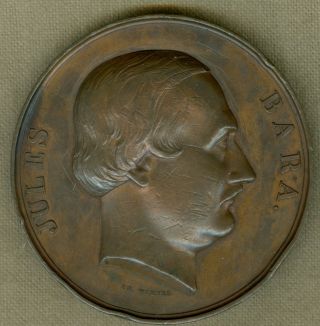 1871 Belgium Medal Honoring Jules Bara,  By Charles Wiener photo