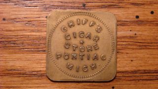 Griff ' S Cigar Store Pontiac,  Michigan Mi Trade Token 1900s 25¢ Sguare Variety photo