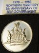 1978 - 1983 Northern Territory 5th Anniv Self Government 24ct Gold Plated Medal Exonumia photo 2