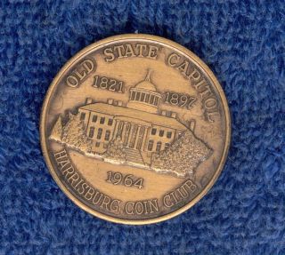 1964 Harrisburg Pennsylvania Coin Club ' S Historic Landmarks Solid Bronze Medal photo