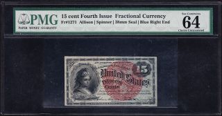 Us 15c Fractional Currency Note Fr1271 Pmg 64 Epq Ch Cu photo
