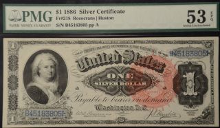 1886 $1 Silver Certificate Fr 218 Pmg 53epq Rosecrans Houston Sn B45183805 photo