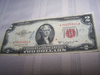 1953 B $2.  00 United States Note Red Seal Two Dollar Bill Legal Tender Note photo