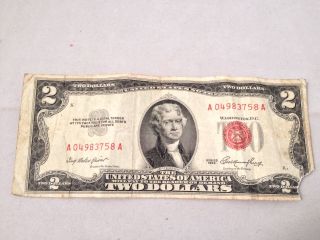 U S 2 Dollar Bill 1953 Red Seal Currency Paper Money Old Legal Tender Note photo