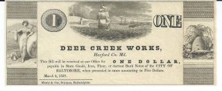 Maryland Harford County Baltimore K$1 1837 Deer Creek Payable In Goods photo