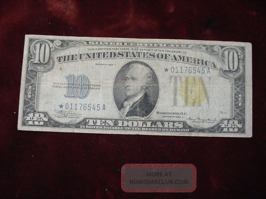 1934a $10 Star North Africa Fr - 2309 Fine+ Small Size Notes photo