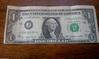 1977 $1 Off Centered Us Bank Note photo
