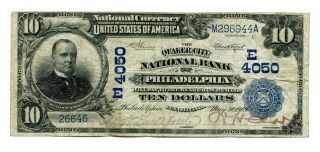 1902 $10 National Bank Note Quaker City National Bank Philadelphia Pa 4050 Fn+ photo