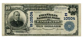 1902 $10 National Bank Note Franklin National Bank Washington D.  C.  10504 Vf photo