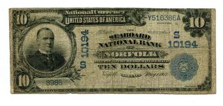 1902 $10 National Bank Note Seaboard National Bank Norfolk Va 10194 Vg - Fn photo