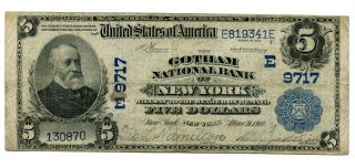 1902 $5 National Bank Note Gotham National Bank York Ny 9717 Fn photo