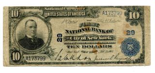 1902 $10 National Bank Note First National Bank City Of York Ny 29 Fn photo