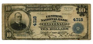 1902 $10 National Bank Note Central National Bank Cleveland Oh 4318 Vg - Fn photo
