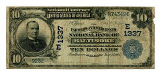 1902 $10 Nat.  Bank Note Farmers & Merchants National Bank Baltimore Md 1337 photo