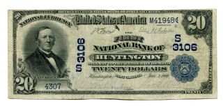 1902 $20 National Bank Note First National Bank Huntington Wv 3106 Fn+ photo