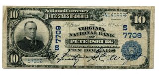 1902 $10 National Bank Note Virginia National Bank Petersburg Va 7709 Fn photo
