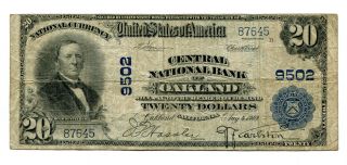 1902 $20 National Bank Note Central National Bank Oakland Ca 9502 Fn photo