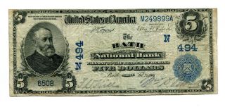 1902 $5 National Bank Note The Bath National Bank Me 494 Fn photo