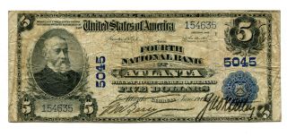 1902 $5 National Bank Note Fourth National Bank Atlanta Ga 5045 Fn photo
