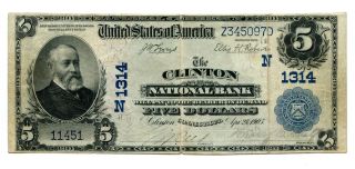 1902 $5 National Bank Note Clinton National Bank Clinton Ct 1314 Vf - Ef photo