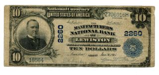 1902 $10 National Bank Note Manufacturers National Bank Lewiston Me 2260 Vg photo