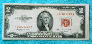 1953c $2 - Star - Red Seal Note Two Dollar Bill - Rs1 photo