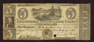 $5 1832 Susquehanna Bridge & Bank Company Md More Currency 4 Bs photo