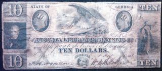1843 Augusta Insurance & Banking Company Ten - Dollar Note - Augusta,  Ga photo