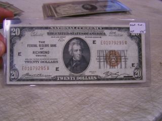 1929 $20 National Currency Richmond,  Va Note photo