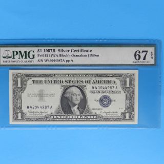 $1 1957 B Silver Certificate Pmg 67 Epq Gem Unc Fr 1621 photo