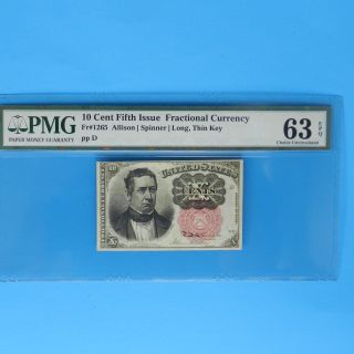 10 Cent Fifth Issue Fractional Currency Pmg 63 Epq Choice Unc Fr 1265 photo