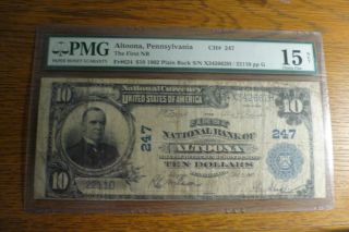 First National Bank Of Altoona 1902 Ten Dollar Note Pmg Fine 15 photo