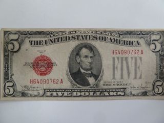 1928 E $5 U.  S.  Note - Circulated Vf - Xf Ungraded (503) photo