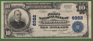 {norwood} $10 02pb The First National Bank Of Norwood Ohio Ch 6322 Vf photo